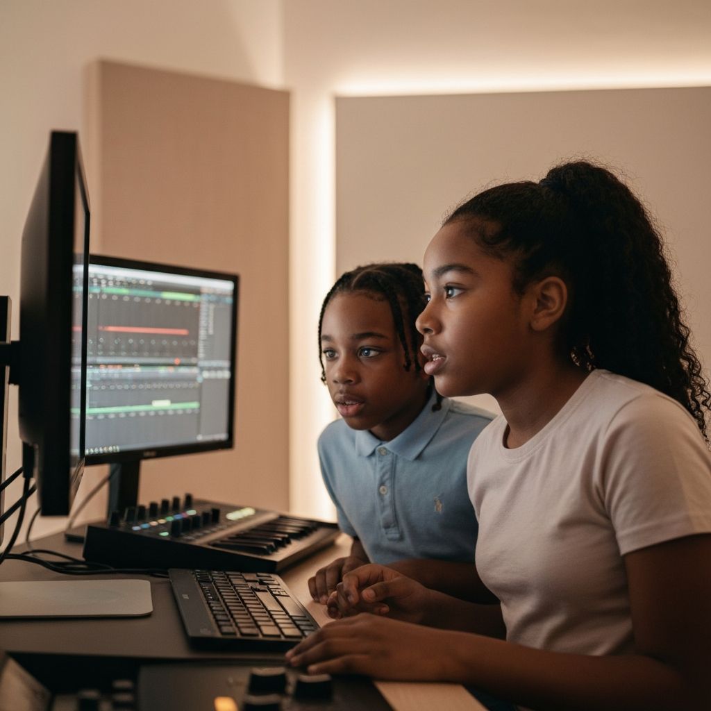 Students learning in music studio